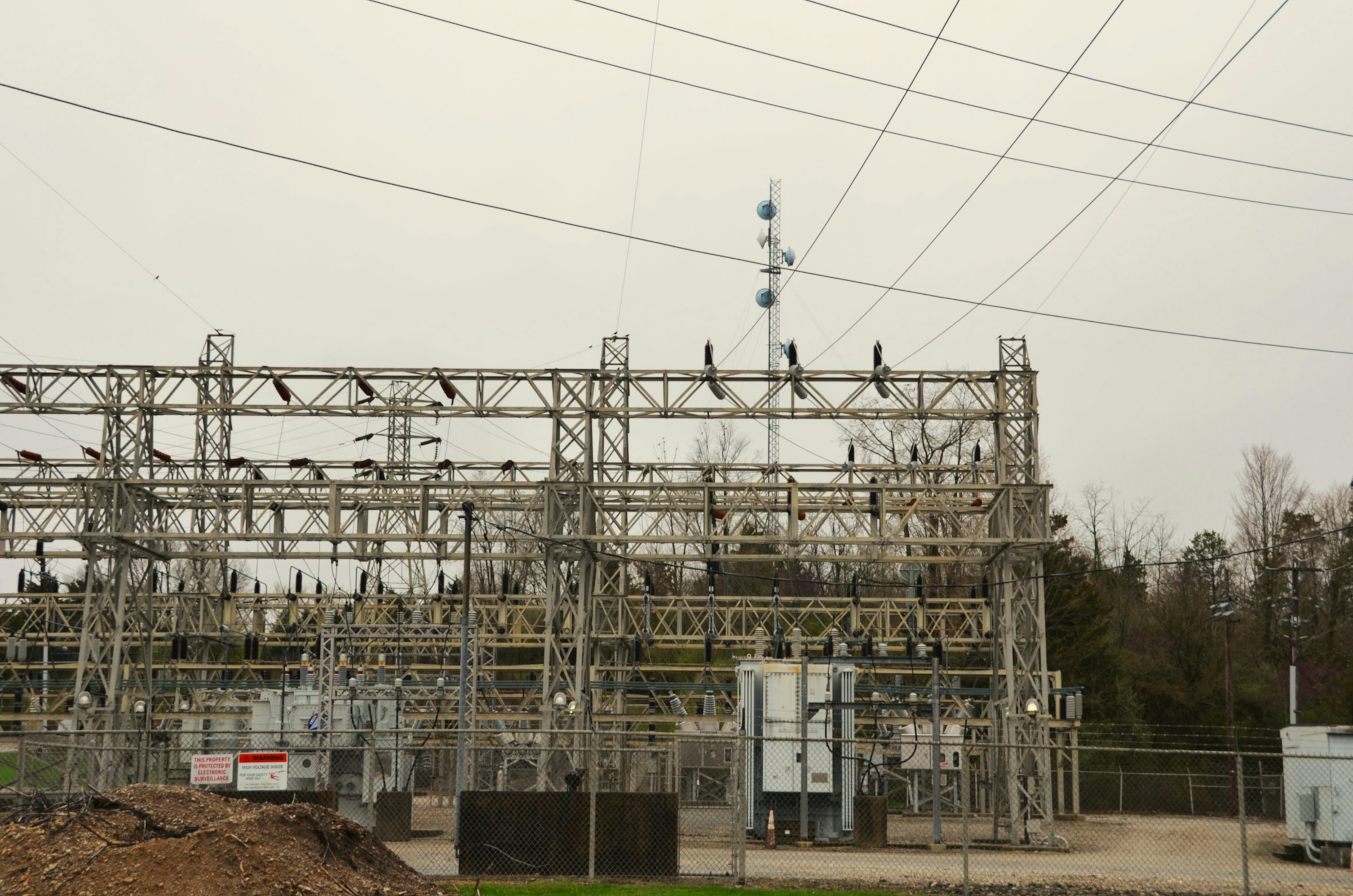 Electrical substation at dusk